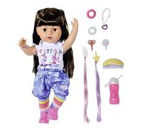 BABY born Big Sister Muñeca 43 cm, 6 Funciones, Pelo moreno, Para manos pequeñas, Promueve la empatía y las habilidades sociales, Edad a partir de 4 años, Incluye vestido y 10 accesorios