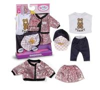 BABY born Conjunto Glam 43 cm con Falda de Lentejuelas | Falda de lentejuelas, chaqueta, camiseta con estampado Teddy, gorra y leggings