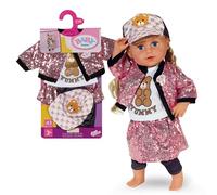 BABY born Conjunto Glam para muñecas de 43 cm | Falda de lentejuelas, chaqueta, camiseta con estampado Teddy, gorra y leggings