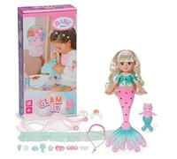 Baby Born Glam Up Sparkle - Sirena de Pelo Largo Rubio con Efecto de Color UV para peinar con Accesorios de Tela y alfileres