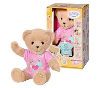 BABY born Osito de peluche con body rosa- Peluche de osito, brazos y piernas móviles, cabeza giratoria, lavable a mano, con libro de la amistad y hoja de pegatinas.