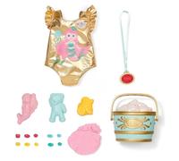 Baby Born Set Sorpresa de Playa con bañador Estampado Sirena, moldes de Arena, Arena moldeable, Cubo y 5 sorpresas para muñecas de 43 cm