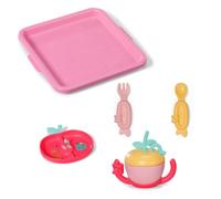 Baby born Set de vajilla con Plato, Cubiertos, Taza de Aprendizaje y Bandeja - Accesorio con función Click & Play para muñecas de 43 cm