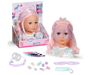 Baby Born Styling Cabeza Creativa - con Pelo Rosa, rotuladores y más de 20 Accesorios. para niños a Partir de 3 años