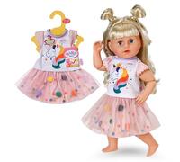 BABY born Vestido tutú con Estampado de Unicornios - Conjunto de Camisa de Manga Corta y Falda de Tul con Lunares - Accesorios muñecas - Ropa para muñecas de 43 cm