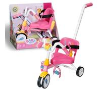 BABY born-Zapf Creation 834299 Puppenzubehör für 43cm Puppen, Dreirad mit Stange, Hupe, Schlaufen Sicherheitsgurt in Rosa und weiß, Color Negro, 43 cm