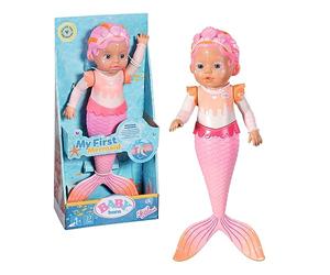 BABY born Zapf Creation 834589 My First Mermaid 37cm- Meerjungfrau Badepuppe, bewegliche Arme und Beine, schwimmt durchs Wasser, Wasserdicht und ohne Batterien verwendbar.