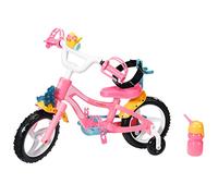 BABY born Zapf Creation 835210 Fahrrad-Rosa Puppenfahrrad für 43cm große Puppen mit Stützrädern, Schlaufen Sicherheitsgurt, Blinklicht, Hupe und Flasche