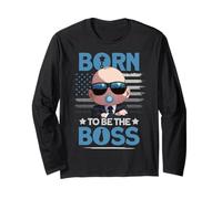 Baby Boss - Bandera de Estados Unidos "Born To Be The Boss" como un jefe para niños Manga Larga