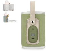 Baby Bottle Warmer Portable, 7 Different Temperatures Bottle Warmer With Led Display, Rechargeable Temperature Adjustable Portable Bottle Warmer For Trave (Green)