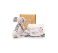 Baby Box Shop - 6 artículos esenciales para bebé recién nacido, unisex, regalo ideal para baby shower y regalos de bautizo, incluye un edredón para bebé, toalla de bebé con capucha gris, paño de
