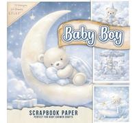 Baby Boy Scrapbook Paper: 24 Double-Sided Sheets, 12 Designs, 8.5" x 8.5" Craft Paper Pad - Blue Teddy Bear Nursery Theme for Scrapbooking, Junk Journal & DIY Crafts