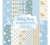Baby Boy Scrapbook Paper: 24 Nursery-Themed Papers with Teddy Bears, Bunnies, Clouds, Stars, Watercolor Plaid & Stripes for Scrapbooking, Junk Journals & DIY Crafts - 12 Designs - 8.5" x 8.5"