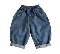 Baby Boys Baggy Jeans Kids Elastic Waist Cuffed Pull on Wide Leg Denim Trousers Cute Toddler Boys Loose Fit Barrel Harem Pants Comfy Casual Sweatpants Stretchy Joggers