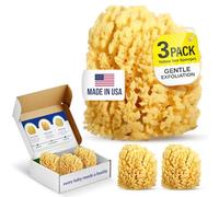 Baby Buddy Baby Bath - Esponja de mar amarilla de 4 pulgadas, esponja de mar natural absorbente, suave para la piel sensible, biodegradable, hipoalergénica, accesorios de baño para baño, paquete de 3