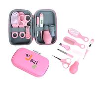 Baby Care - Kit de aseo 8 en 1 para recién nacidos, azul, yallow, estuche de viaje rosa con cortaúñas, cepillo para el pelo, peine, termómetro y más para bebés y niños pequeños, juego de manicura y