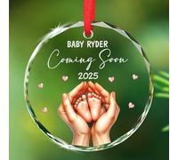 Baby Coming Soon - Adorno de recuerdo de vidrio para Navidad 2025, adorno personalizado para anuncio de embarazo para nuevos padres, abuelos, nuevo papá, mamá, futura Navidad, adorno de Navidad con