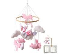 Baby Crib Mobile, Hand-Crocheted Rabbit Crib Hanging Toy, Felt Bows Clouds Stars Nursery for Boys and Girls, Baby Nursery Hanging Decor