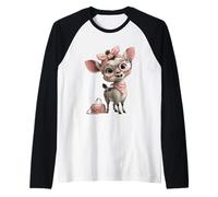 Baby Deer Kawaii Fawn Rosa Leopardo Gafas Retrato Animal Camiseta Manga Raglan
