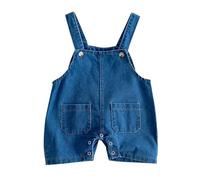 Baby Denim Overalls Shorts Bunny Ear Jeans Jumpsuits Baby Girl Boy Easter Outfits with Pom Tail Toddler Summer Baggy Short Romper Sleeveless Adjustable Strap Dungarees Cute Clothes