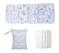 Baby Diapers, Cloth Diaper Set, Adjustable Washable Reusable with 4 Absorbent Inserts and 1 Wet Bag, Breathable Polyester TPU, Fits 3-15kg Kids for Boys and Girls, 530g/Set