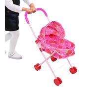 Baby Doll Stroller, Folding Pretend Play Pushchair, 21,65 x 17,32 x 9,45 in Compact Folding, Toy Pram for Kids Boys Girls, Home Travel Birthday School Outdoor Play, Blue Bear, Pink Strawberry, Rosa