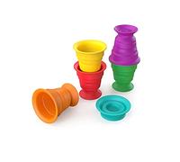 Baby Einstein, Stack & Squish Cups, 6 tazas con ventosa apilables, juguetes educativos y sensoriales aptos para la playa, el baño y el suelo, 6 piezas, a partir de 3 meses