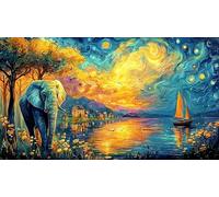 Baby-Elephant-Holding-Leaf-Umbrella-in-Rain 1000 Piezas Puzzle Reciclado Juego Familiar Divertido para Adultos Desafiante Actividad en casa 70x50/1000pcs