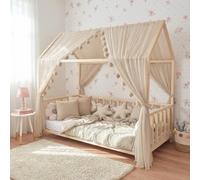 Baby Fancyroom Juego de Decoración para Cama Infantil, Dosel con Guirnalda de Pompones de Tul Premium (Beige Sin Mariposas, 380 cm)