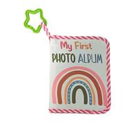 Baby First Memory Book - Álbum de fotos de tela suave con bolsillos para fotos, diseño de arco iris, álbumes para recién nacidos, niños pequeños, libro sensorial para bebés