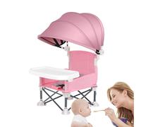 Baby Folding Chair, Toddler Travel Seat, 14.96x12.2x14.57 Inches Portable Dining Booster, Tray and Canopy Setup for Outdoor Home Lawn Beach Camping Travel Picnic Mealtime Comfort
