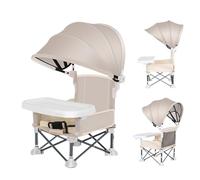 Baby Folding Dining Chair, Portable Travel Toddler Seat with Tray and Canopy, Compact High Chair for Outdoor Eating at Home, Lawn, Beach, Camping, Picnic, or Family Travels