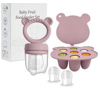 Baby Fruit Food Feeder Puple Set Alimentador de frutas para bebé | Contenedor para congelar papilla de bebé sin BPA | Silicona Frutas Alimentos para Rellenar con Frutas y Verduras