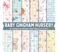 Baby Gingham Nursery Scrapbook Paper Craft Pad: 12 Pastel Toned Designs, 36 Double-Side Sheets Printed on 8.5"x8.5" Sized Paper. Perfect for Baby ... Cardstock, Journaling, Collage, Decoupage Etc