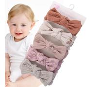 Baby Girl Bows and Headbands, Soft Elastic Head Wraps, 7.09x1.38 Inches Adorable Stretchable Fit, Set of 5 Stretchy Knot Hair Accessories for Newborns,