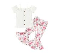 Baby Girl Clothes Kids Summer Short Sleeve Floral Prints Bell Bottoms Pants Outfits Toddler Personalised Coming Home Outfit C-41