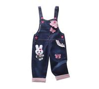 Baby Girls Boys Jeans Dungarees Cute Toddler Bunny Embroidery Baggy Denim Overalls Kids Cotton Sleeveless Adjustable Jumpsuit with Pockets Summer Casual Playsuit for Unisex Babies