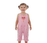 Baby Girls Easter Jumpsuits Cute Heart Embroidery Ruffle Baggy Overalls Kids Adjustable Sleeveless Square Neck Jumpsuit Toddler Summer Loose Cotton Casual Suspender Trousers