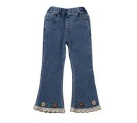 Baby Girls Lace Flared Jeans Toddler Elastic Waist Pull on Denim Pants Kids Loose Bootcut Flare Jean Bell Bottoms Trousers Casual Baggy Joggers Sweatpants for Spring Summer