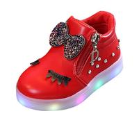Baby Girls Light Up Trainers Sparkly Bow High Top Running Shoes for Kids Cute Flashing Led Sports School Shoes Toddler Girls Glitter Slip On Sneakers Casual Boots