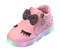 Baby Girls Light Up Trainers Sparkly Bow High Top Running Shoes for Kids Cute Flashing Led Sports School Shoes Toddler Girls Glitter Slip On Sneakers Casual Boots