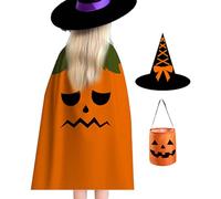 Baby Halloween Costume, Pumpkin Outfit Set, Classic Cape Design, Leaf Detail Accent, School Party Use, Size 30x25cm/11.81x9.84 Inches, Orange Green, 2 Pieces