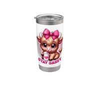 Baby Highland Cow Coffee Pink Bow Stay Sassy Girl Cute Vaso térmico de acero inoxidable de doble pared
