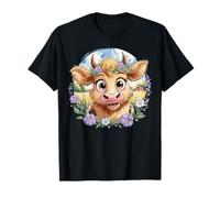 Baby Highland Cow with Purple Flowers Scottish Farm Camiseta
