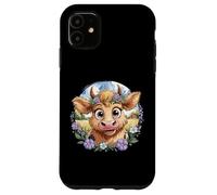 Baby Highland Cow with Purple Flowers Scottish Farm Carcasa para iPhone 11
