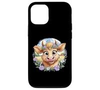 Baby Highland Cow with Purple Flowers Scottish Farm Carcasa para iPhone 12/12 Pro
