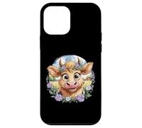 Baby Highland Cow with Purple Flowers Scottish Farm Carcasa para iPhone 12 Mini
