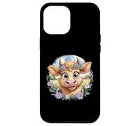 Baby Highland Cow with Purple Flowers Scottish Farm Carcasa para iPhone 12 Pro MAX