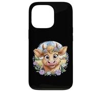 Baby Highland Cow with Purple Flowers Scottish Farm Carcasa para iPhone 13 Pro