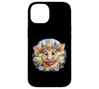 Baby Highland Cow with Purple Flowers Scottish Farm Carcasa para iPhone 14